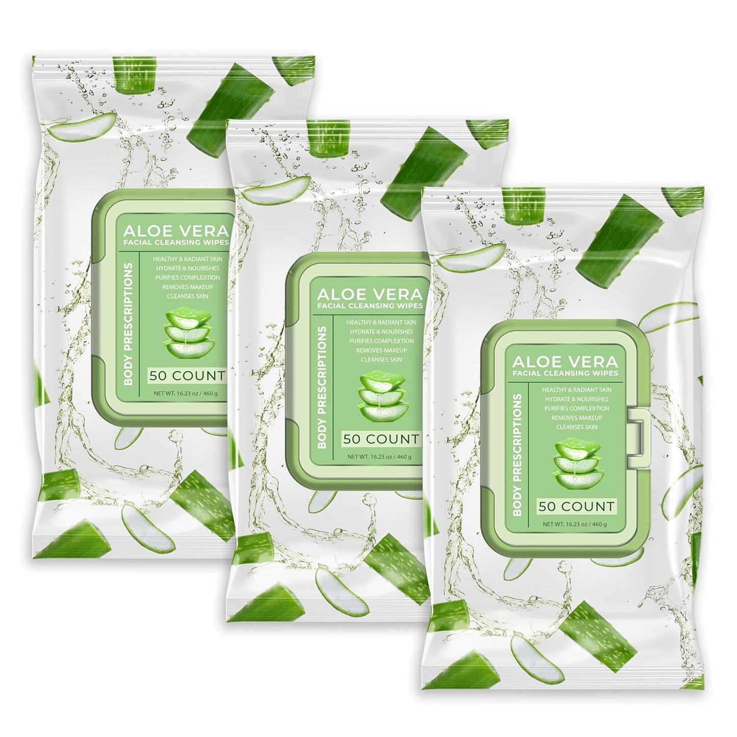 Body Prescription Makeup Cleansing Wipes - Gentle and Effective Face Wipes, 50 Count (Pack of 3), Aloe Vera