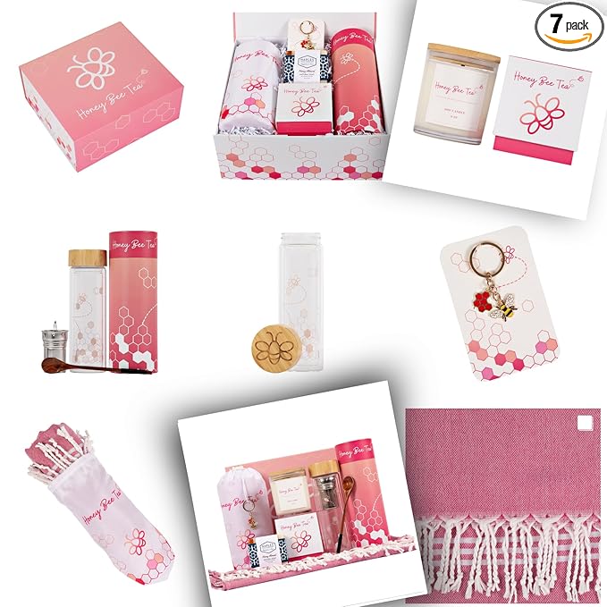 Birthday Bridesmaid Graduation 7 Piece Gift Set | Gifts for Women | 7 Piece Set | Hand Picked Beautifully Packaged | Luxury Spa Gift Featuring Naples Soap Company | Honey Bee Tea™