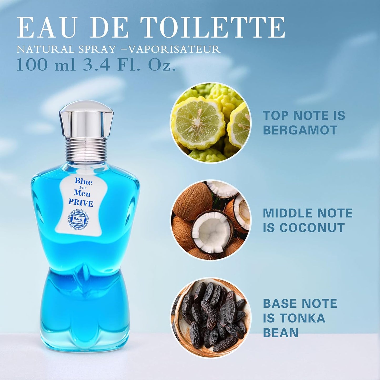 Hybrid & Company Blue For Men Prive For Men Eau De Toilette Vaporisateur Natural Spray 3.4 Fl Oz