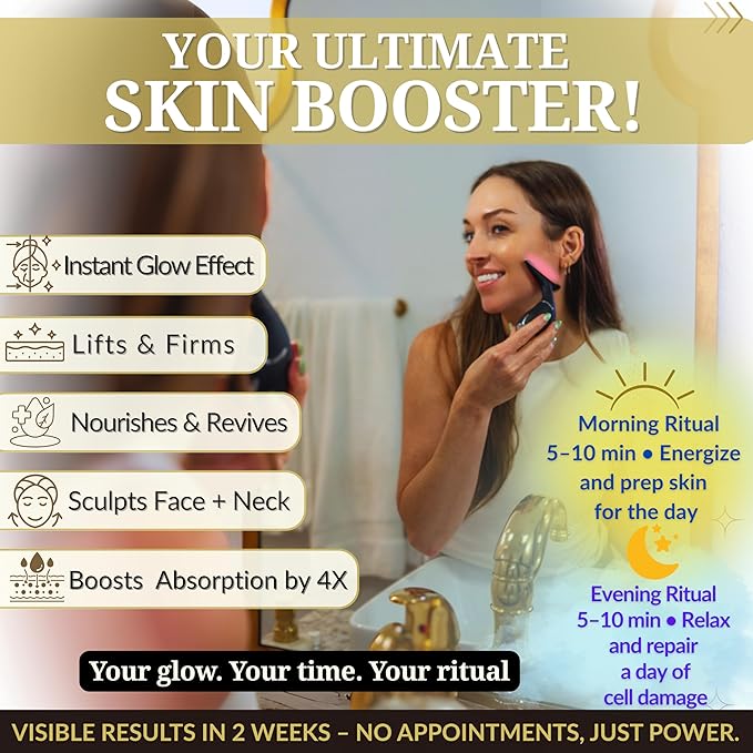 Red-Light-Therapy-for-Face and Neck, Facial Massager Triple Action Portable Beauty Device. LED, Thermal, and Vibration for a Radiant Appearance