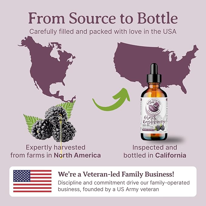 Bella Terra Oils - Black Raspberry Seed Oil 4oz - A Mélange of Antioxidants & Essential Fatty Acids, Offering the Skin the Finest of Nature's Nourishing Secrets