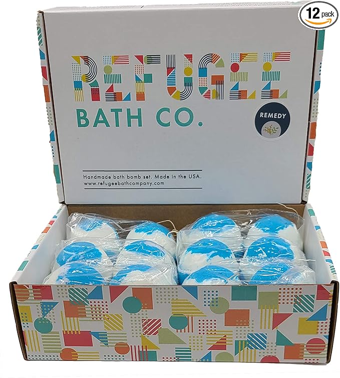 Variety Pack Bath Bombs Tea Tree and Eucalyptus Essential Oils Cocoa Butter Support Refugee Employment in USA (12 Pack)