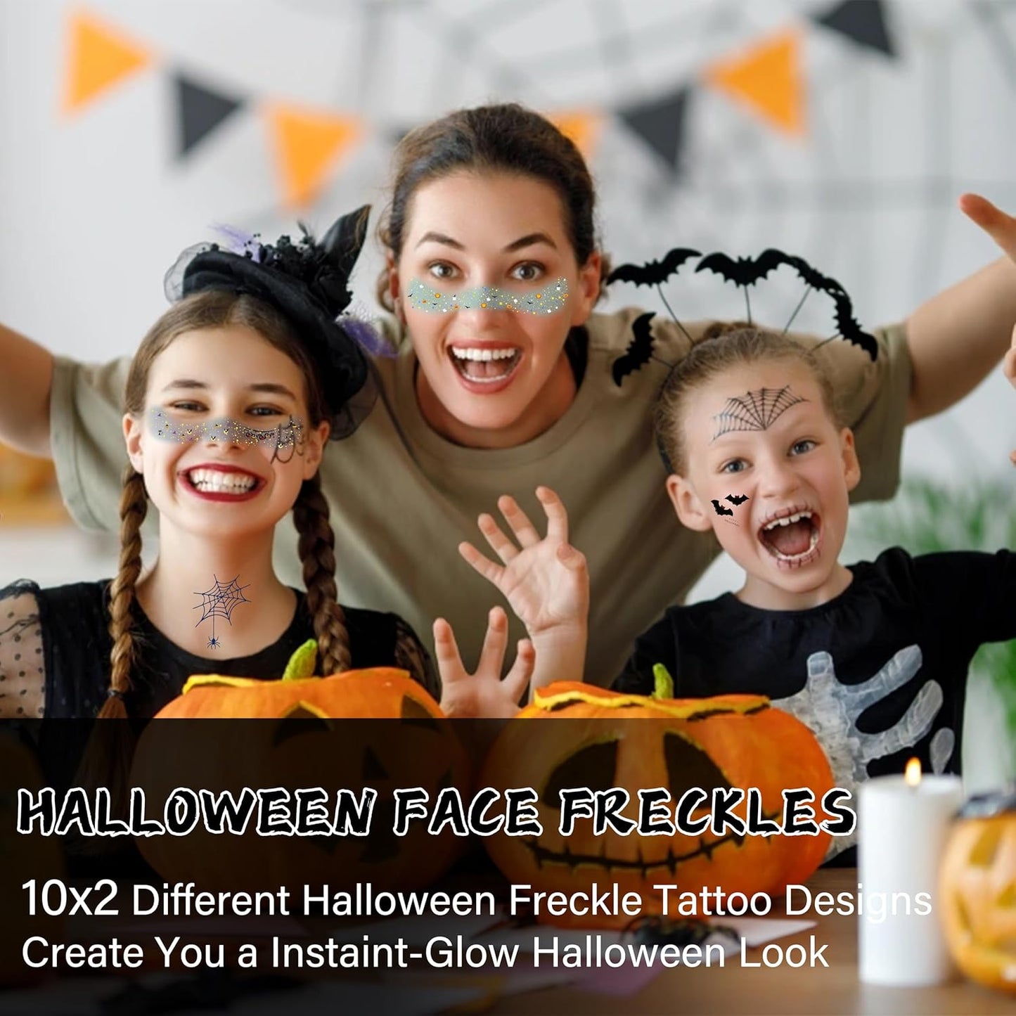 8 Pcs Halloween Face Gems Glitter Freckles Tattoos - Waterproof Face Jewels with Pumpkin Ghost Designs - Sparkling Face Makeup Stickers for Women, Kids, Party & Rave Supplies