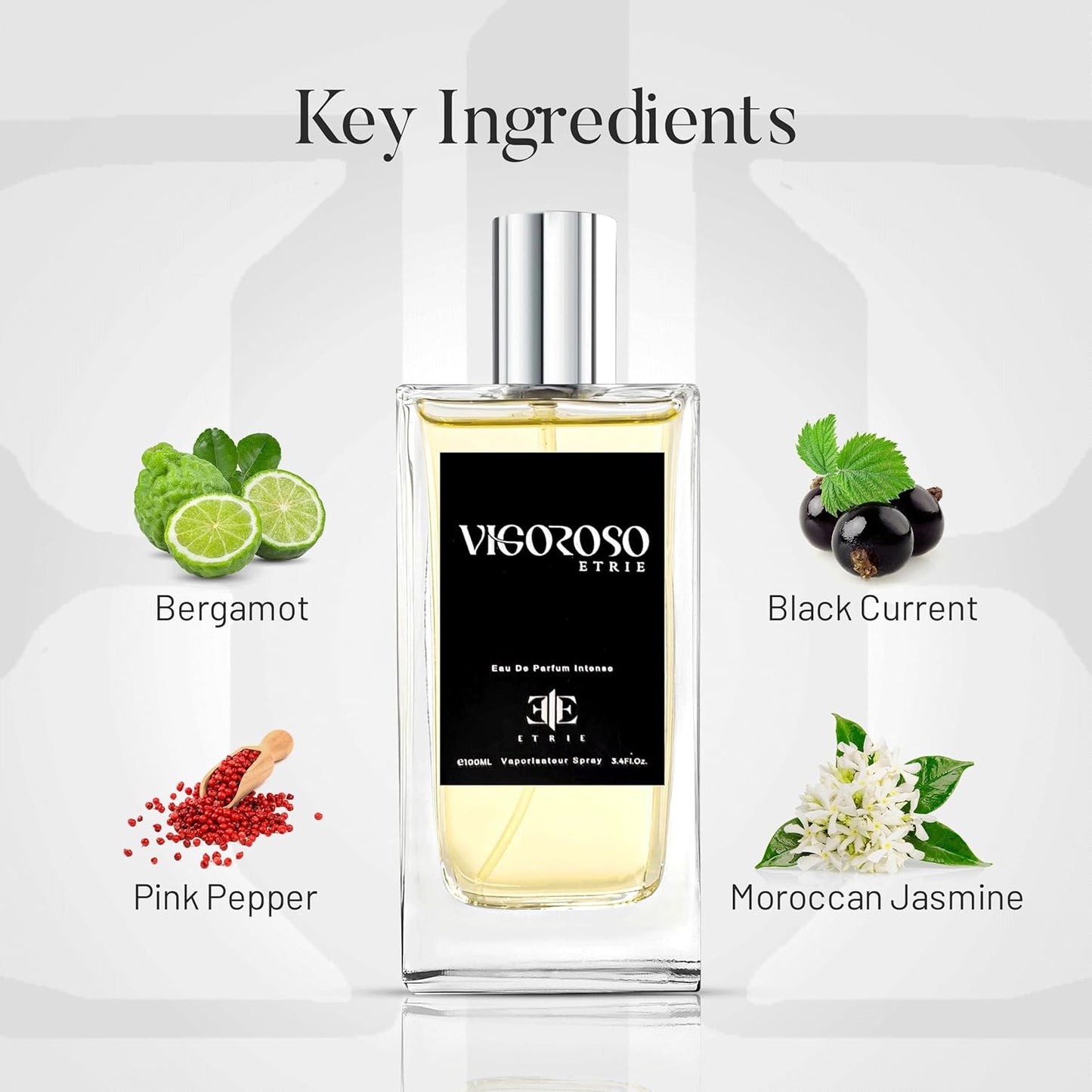 Vigoroso Men's Cologne Eau De Parfum 3.4 Fl Oz - Bold & Energizing Scent - Long-Lasting Fragrance for Men