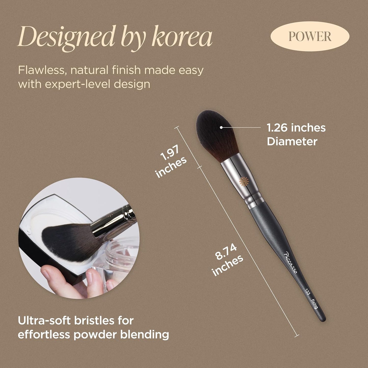 Piccasso 133 Fixing Powder Brush – Soft Synthetic Bristles for Setting Powder, Smooth and Flawless Face Makeup, Gentle Coverage for Pores and Texture, Korean Professional Makeup Brush for Daily Use