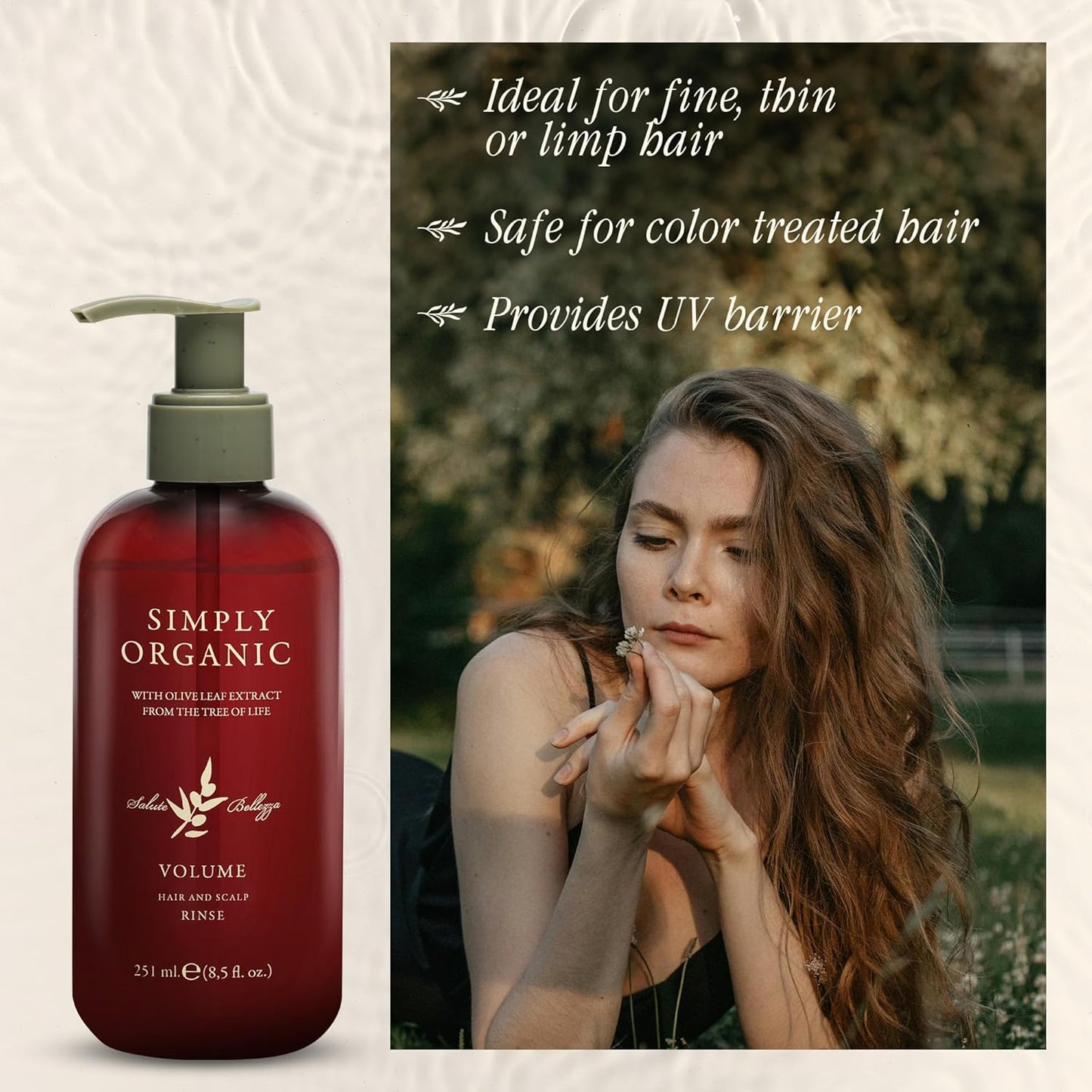 SIMPLY ORGANIC Thinning Hair Volumizing Deep Conditioner Scalp Rinse, Made in Italy, All Natural Cruelty Free Hair Care for Women & Men, Lavender, Mint, Olive Leaf Extract, 251ml/8.5floz, VOLUME