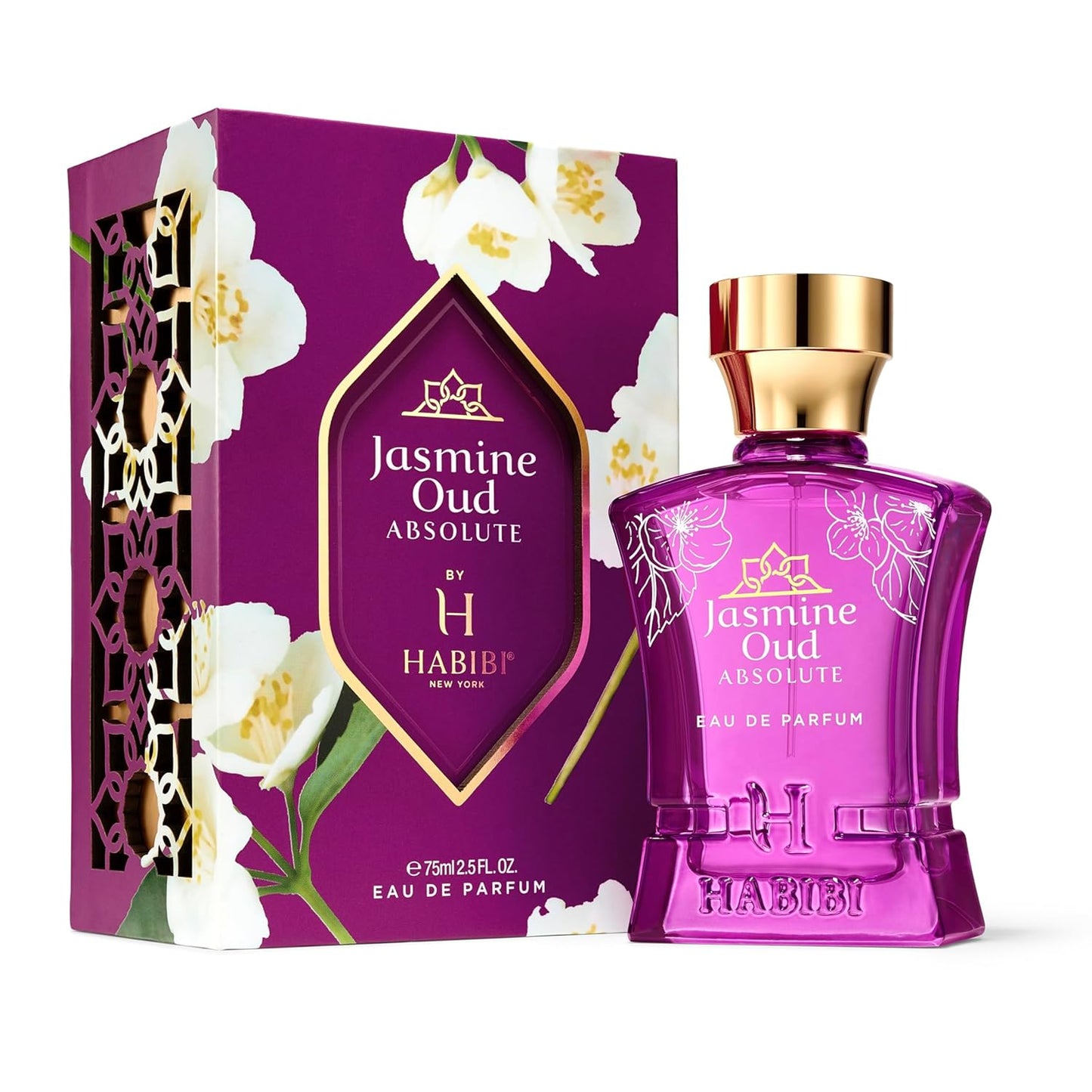 H HABIBI Jasmine Oud Absolute Arabian Perfume for Women - 2.5 oz (75ML) Long Lasting Women's Fragrances, Woody Floral Scent with Leather, Rose & Oud Notes