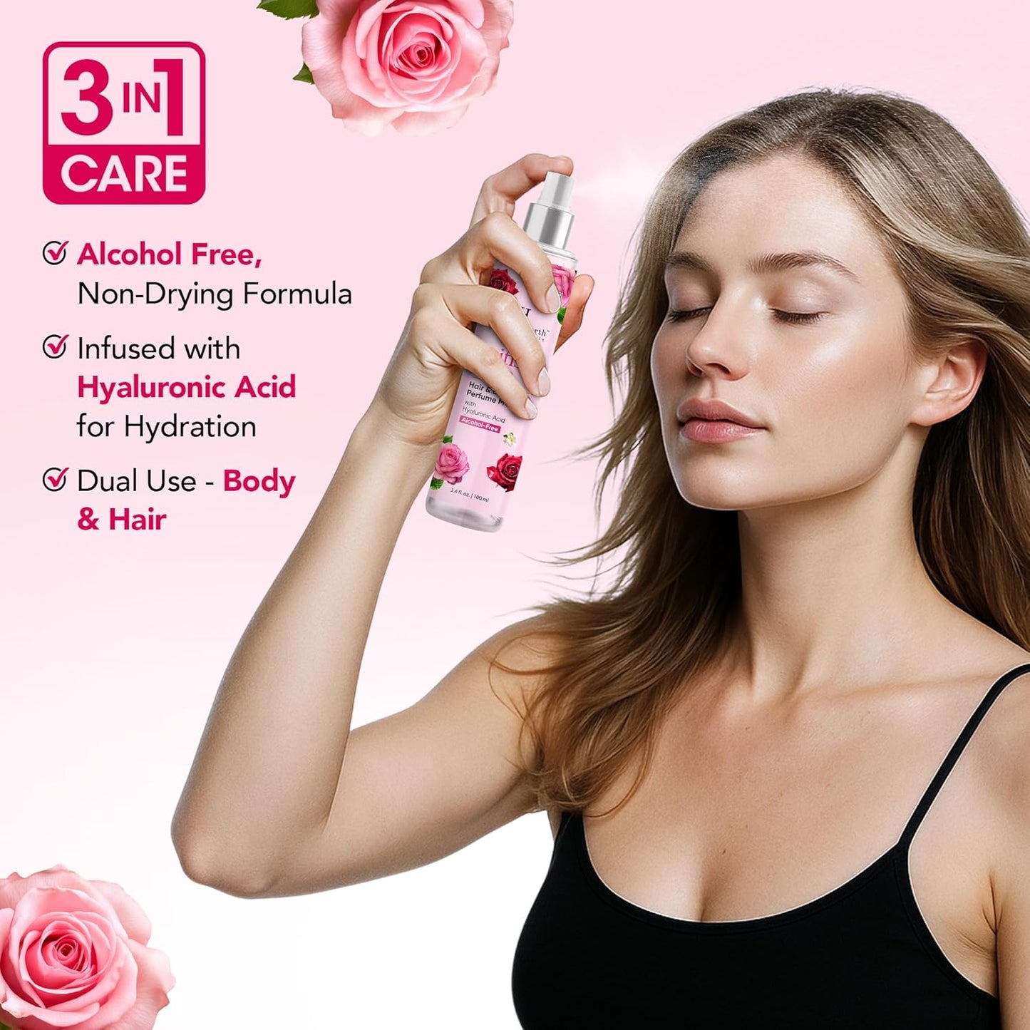 Botanic Hearth British Rose Hair Perfume & Body Perfume Mist with Hyaluronic Acid, Alcohol-Free, Refreshing & Hydrating Body Spray, Long Lasting Floral Fragrance, 100 ml / 3.4 fl oz