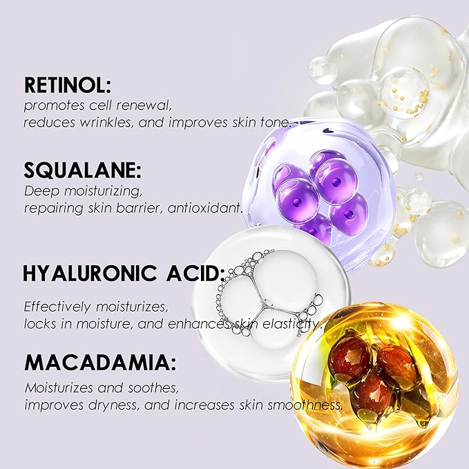 Almoes Retinol Serum for Face,Moisturising Serum for Face with Macadamia,Firming Skin,Antioxidant,Increase Skin Elasticity,Hyaluronic Acid Serum,Face Serum for Women,Serum for Face,Face Care,1 Fl Oz