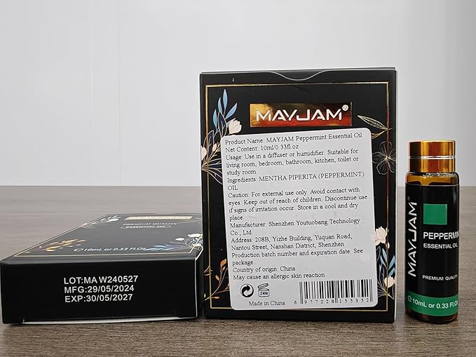 Peppermint Essential Oil, MAYJAM 10ML/0.33FL.OZ Premium Peppermint Oils for Soap Candle Making, Diffuser, Bedroom, Living Room, Office