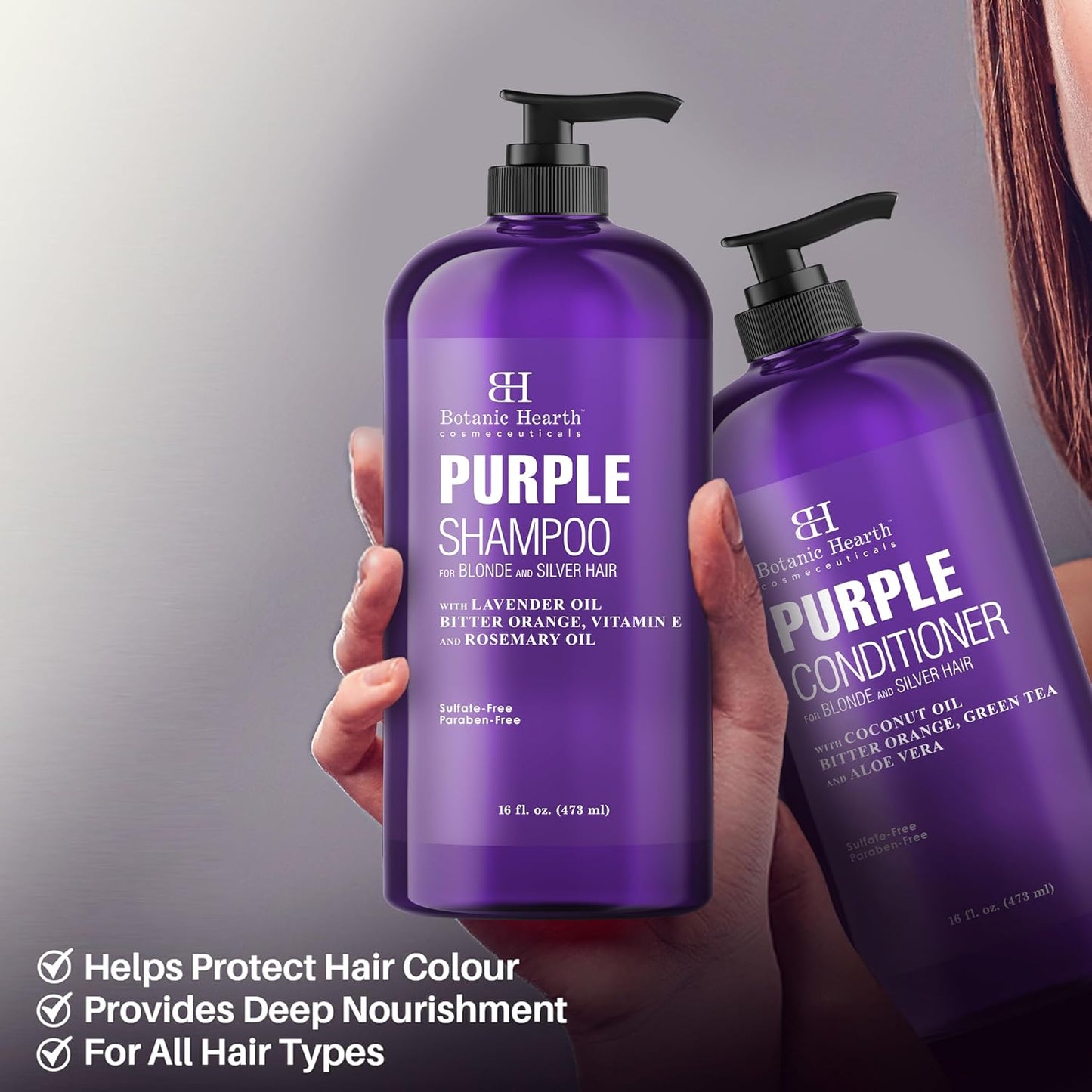 Botanic Hearth Purple Shampoo And Conditioner Set | For All Shades Of Blonde, Silver And Gray Hair | Enhances Highlights | Sulfate Free, Paraben Free, 16 Fl Oz Each