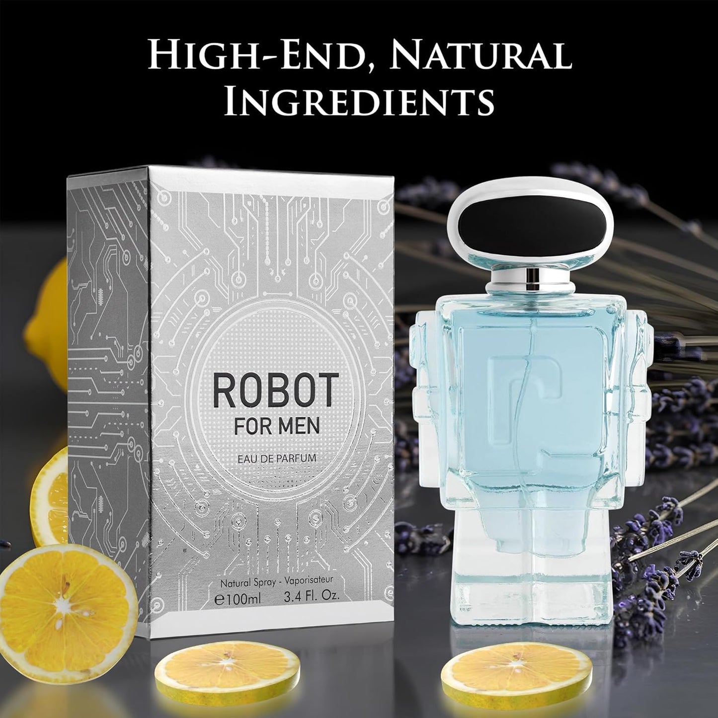 Robot for Men - Woody Aromatic Fragrance - Top Notes of Lavender, Lemon Zest & Apple - Base Scents of Lavender, Vanilla & Vetiver Nuances - Free of Paraben - Elegant 100ml Bottle, Parfume for Men