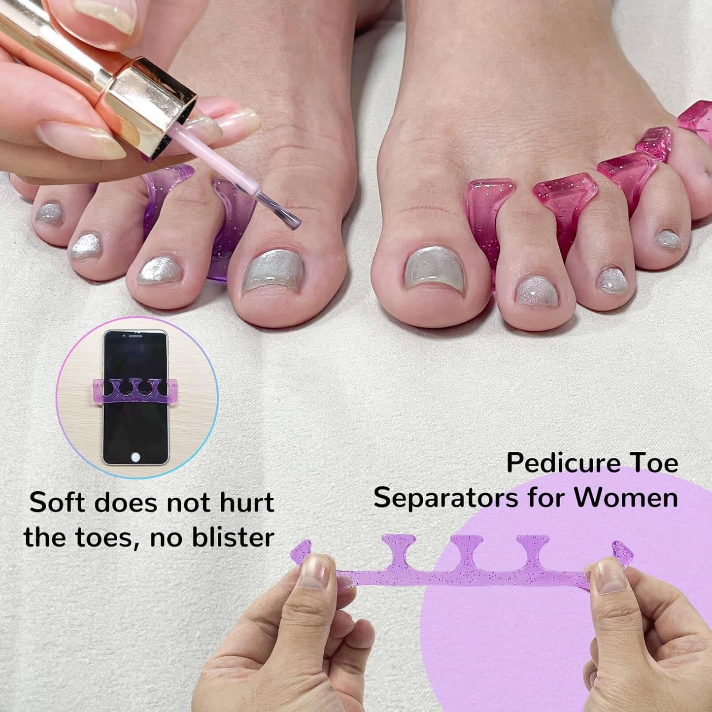 SUNFATT Toe Separators,Toe Spacers for Women,Toe Separators Use for Separation of Toenails or Nails as Well as Polishing of Nail Polish.(Thin)