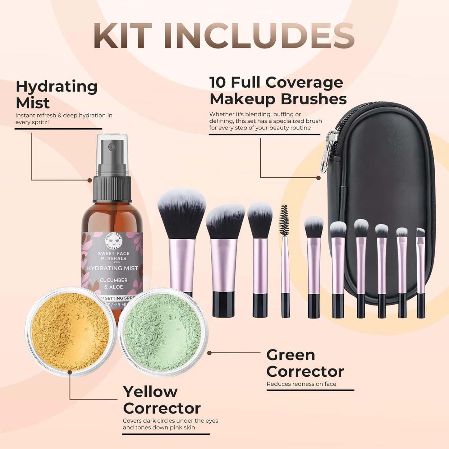 ULTIMATE KIT (LIGHT TAN) Full Size Mineral Makeup Set Matte Foundation Kit Bare Face Sheer Powder Cover