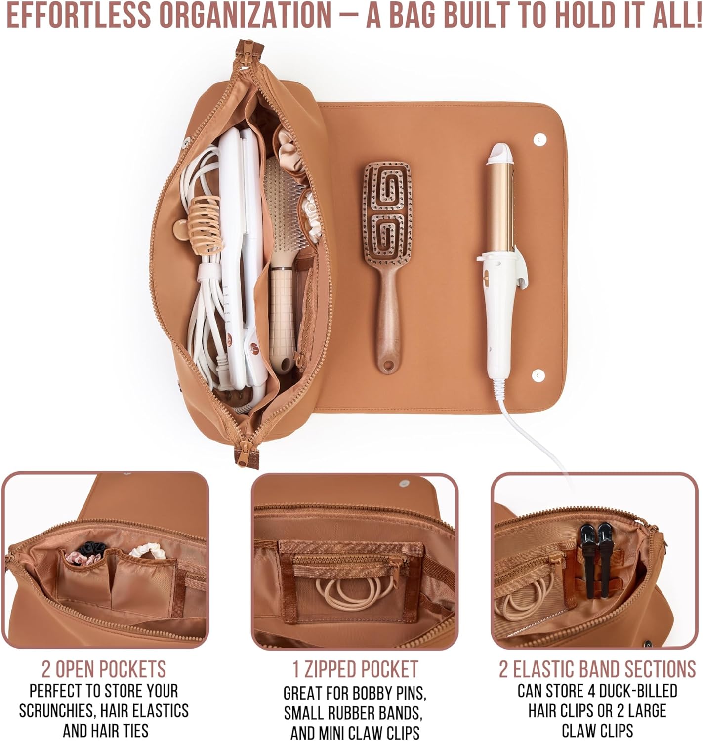 BAREFOOT CARIBOU Hair Tools Travel Bag and Heat Resistant Mat for Flat Irons, Straighteners, Curling Iron, and Haircare Accessories, 2-in-1 design, with Interior Pockets, Portable Organizer