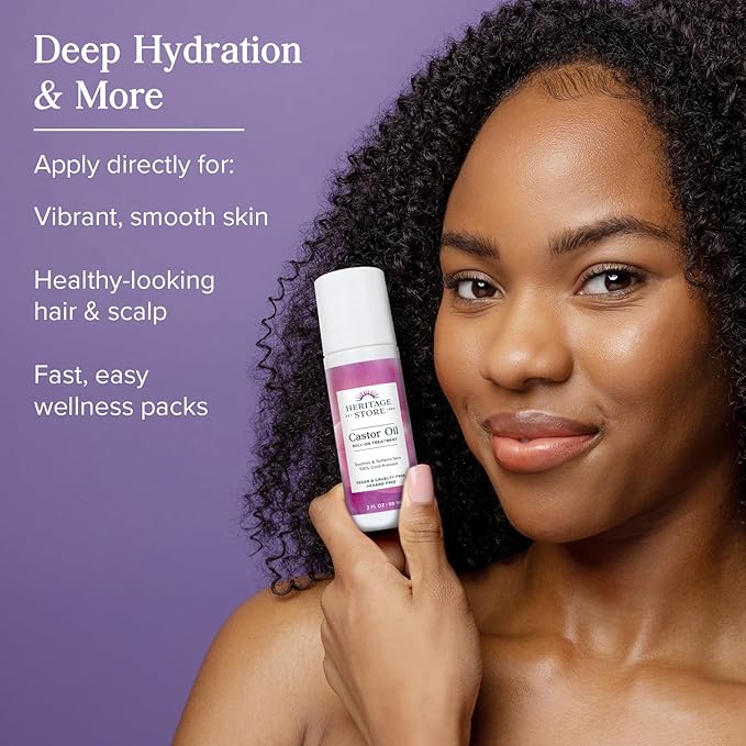 HERITAGE STORE Castor Serum and Castor Oil Roll On - Lash Serum for Fuller, Longer Looking Eyelashes w/Organic Castor Oil, Black Castor Oil, Biotin - Roll-On Hydration for Castor Oil Pack 3oz /0.42oz