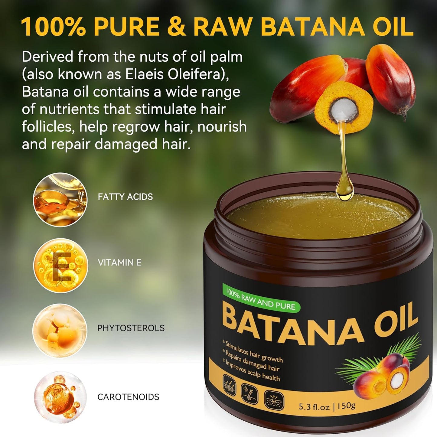 Veakoo Raw Batana Oil for Hair Growth, 100% Natural Pure, Dr. Sebi Organic Batana Oil from Honduras, Unrefined Hair Growth for Women Men, Prevent Hair Loss, Repair Damaged Hair, Nourish Scalp 5.3 oz