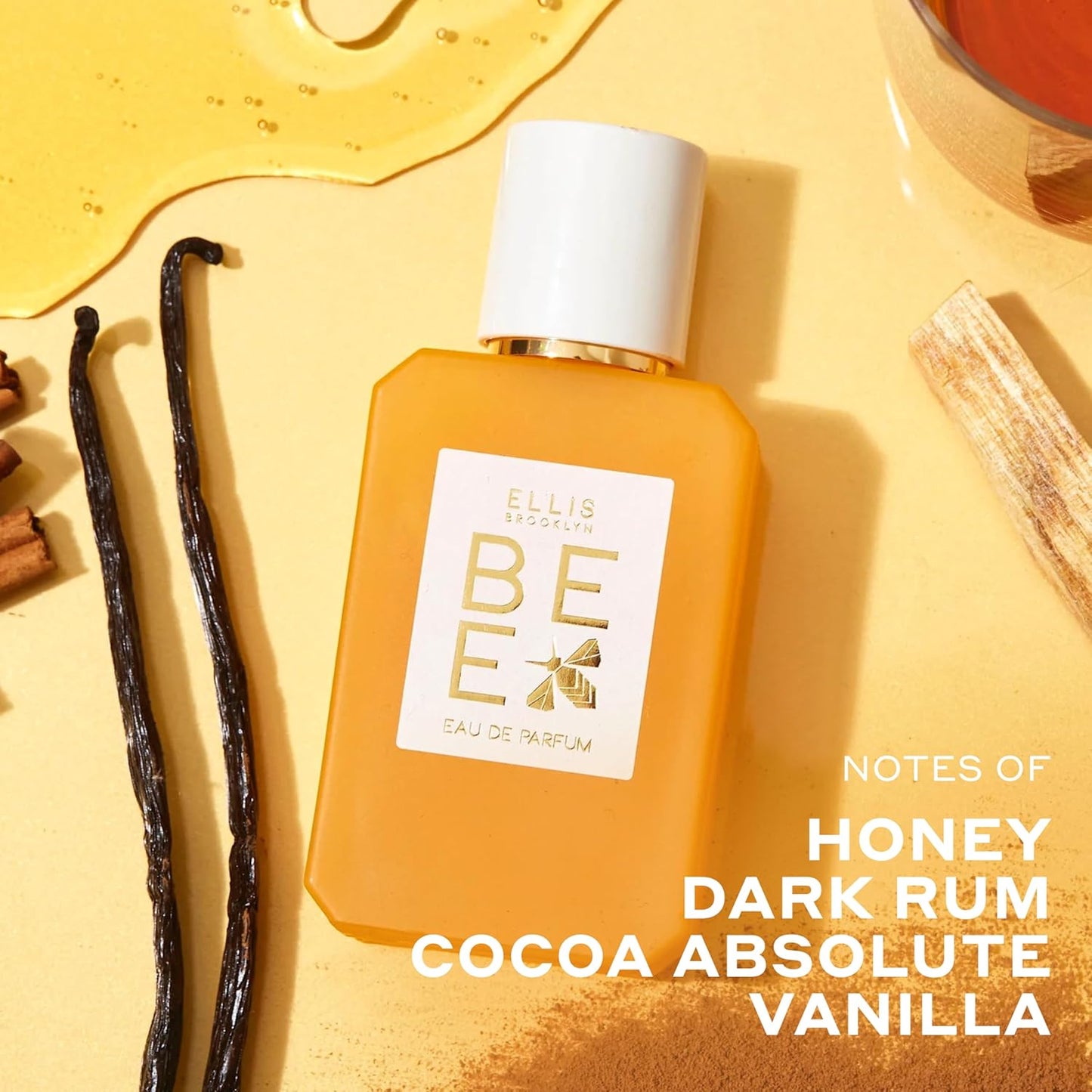 Ellis Brooklyn BEE Eau de Parfum, Honey Vanilla Perfume for Women, Warm & Spicy Scent with Sandalwood, Cocoa, and Dark Rum – Clean, Gourmand Fragrance, Paraben & Phthalate Free, 50ml / 1.7oz
