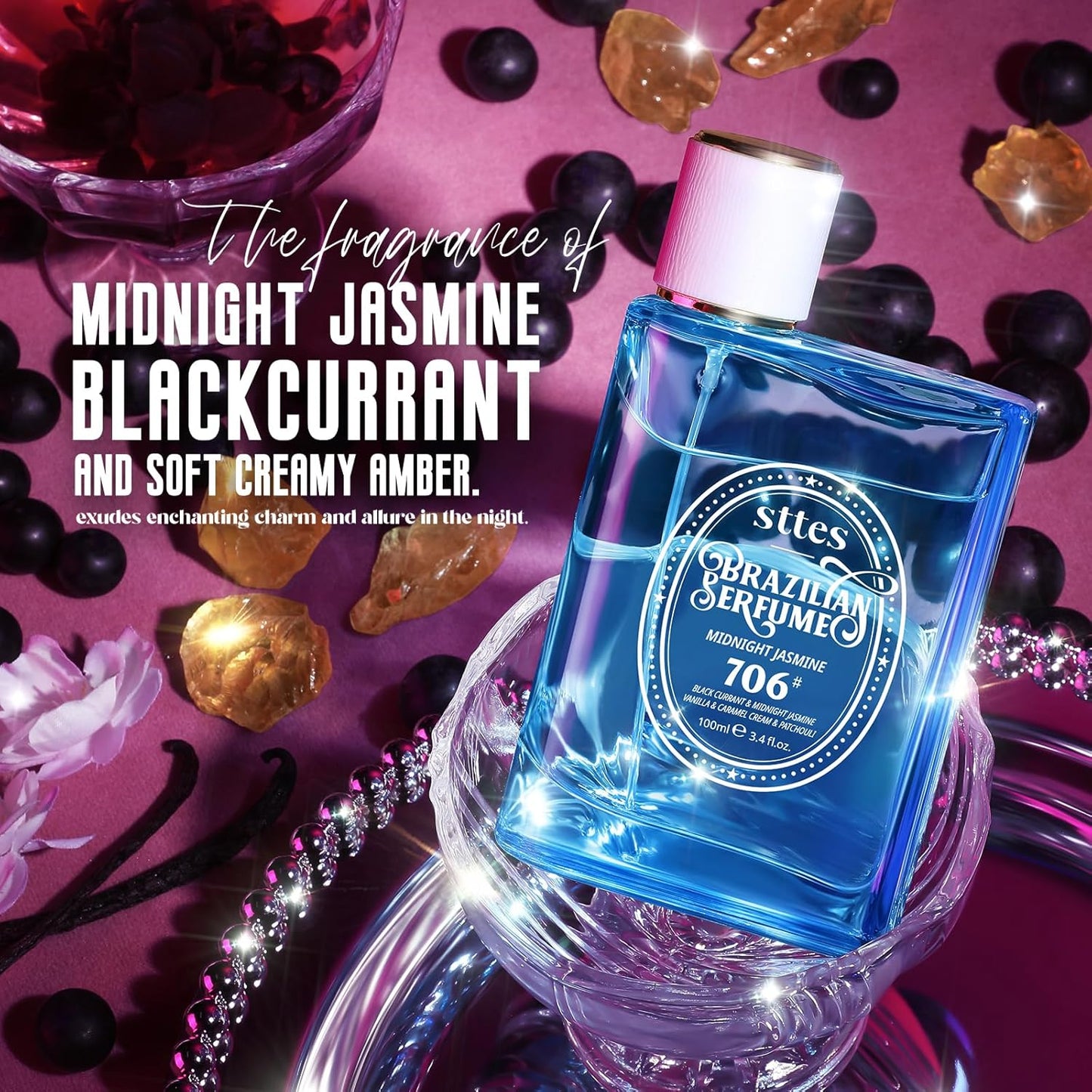 Sttes Perfume 706# (MIDNIGHT JASMINE) – Eau De Parfum 100ml (3.4 fl oz) – Black Currant, Jasmine, Vanilla