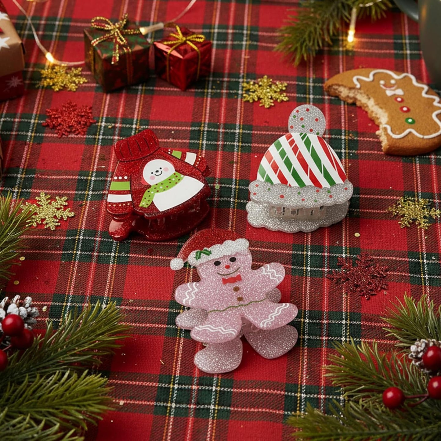 3Pcs Set Gingerbread Doll, Sweater Snowman, Christmas Hat Hair Claw Clips for Women, Christmas Hair Clips Cute Clups Acrylic Non-Slip Hair Claw Xmax Hair Accessories for Thick Hair and Thin Hair