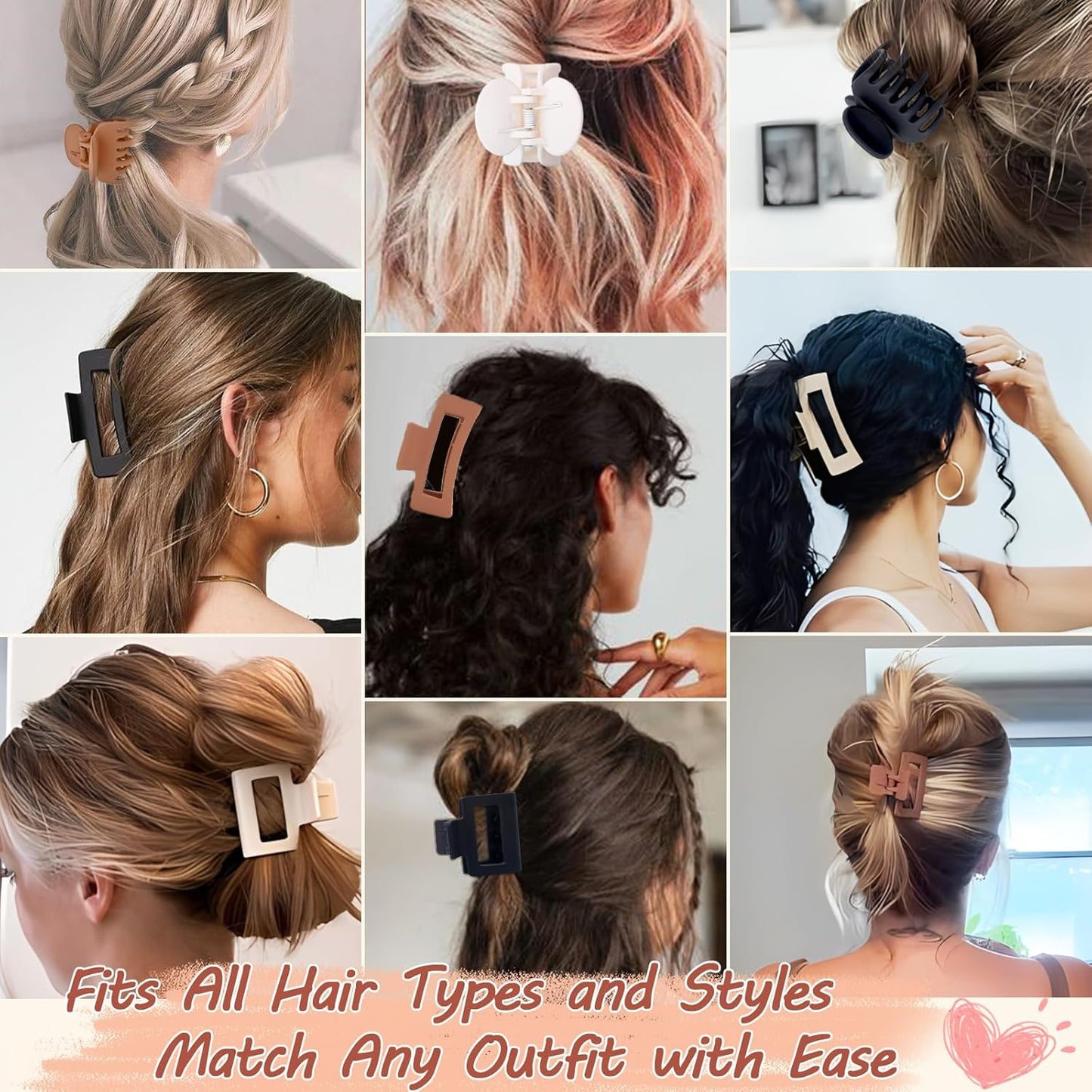 9PCS Matte Hair Clips for Women - Large Claw Clips for Thick and Thin Hair, Small and Mini Hair Clips, Strong Hold Hair Claw Clips, Ideal for All Hair Types, Neutral Colors