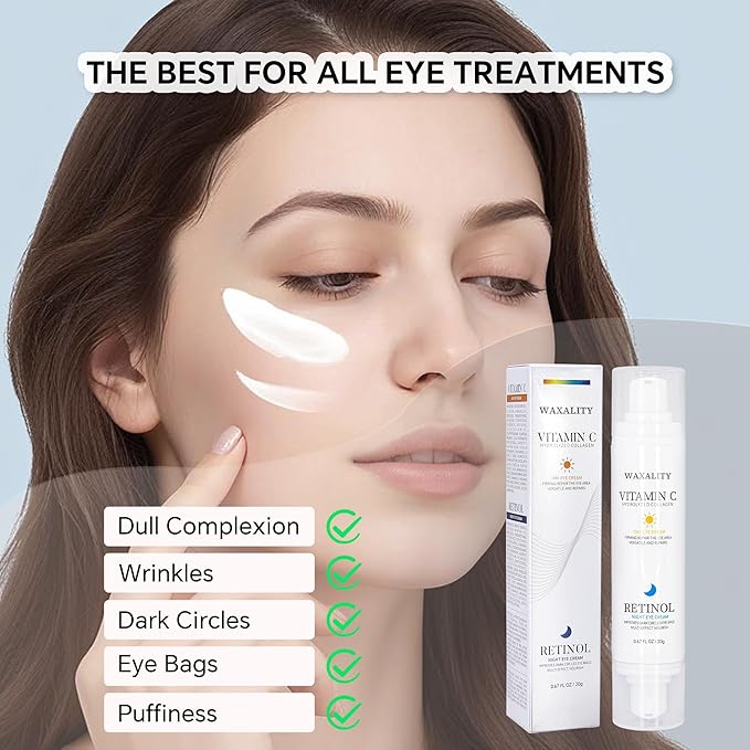 Under Eye Cream Dark Circles, Under Eye Skin Treatment Cream Reduces Puffiness, Fine Lines, Wrinkles and Eye Bags, Day & Night Brightening, Moisturizing & Firming Eye Serum with Vitamin C & Retinol