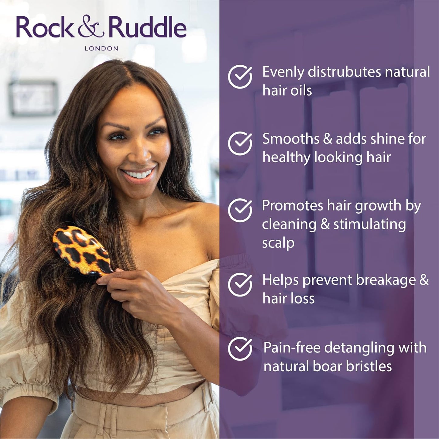 Rock & Ruddle Natural Mixed Boar Bristle Hair Brush for Women and Kids (Large, 21 cm) - Perfect for Wet or Dry Hair, Detangling Smoothing Blowdrying - Designed & Made in UK - Swallows Design