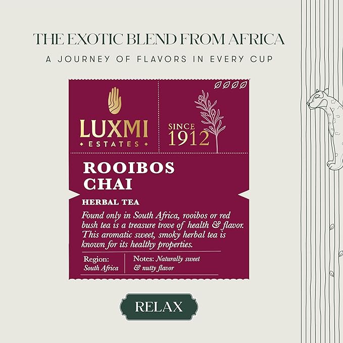 Luxmi Estates - Rooibos Chai - Organic Rooibos Tea with Spices - 50 Tea Bags | Limited Fall Tea | Special Edition Autumn Tea with Cinnamon, Cardamom and Clove | Perfect for Moments of Relaxation and Tranquility