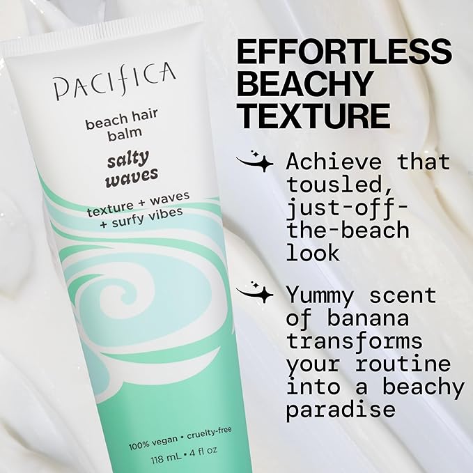 Pacifica Salty Waves Beach Hair Balm, 5-in-1 Styling Balm Designed to Hydrate & Nourish Hair, Vegan & Cruelty-Free, 4 Fl Oz