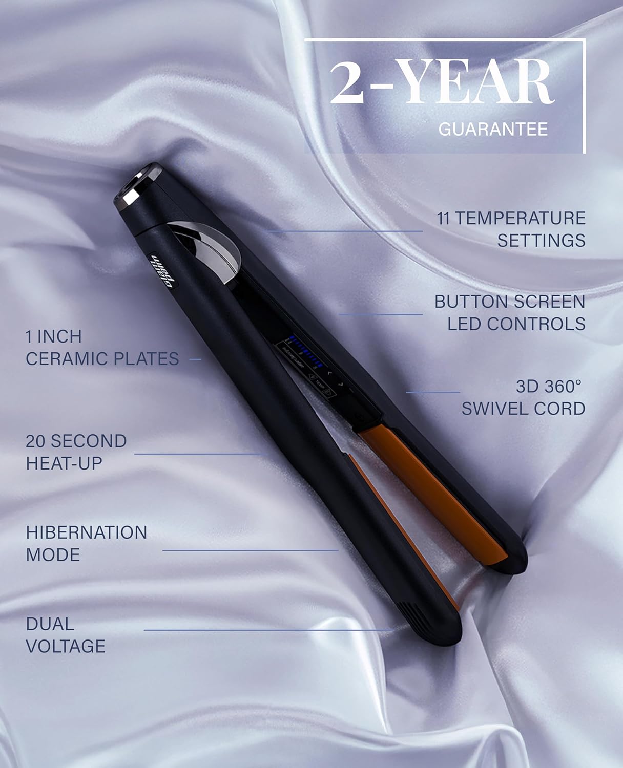 GLAMPALM Hair Straightener 1" Ceramic Volumizing flat iron Infused with Vita C, Korea's No.1 Professional Salon Tool, Curved Plates, Dual Voltage, 11 Heat Settings(220°–450°), 25s Fast Heat-Up (GP202)