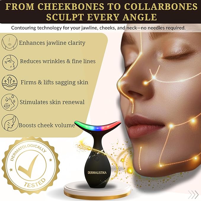 Red-Light-Therapy-for-Face and Neck, Facial Massager Triple Action Portable Beauty Device. LED, Thermal, and Vibration for a Radiant Appearance