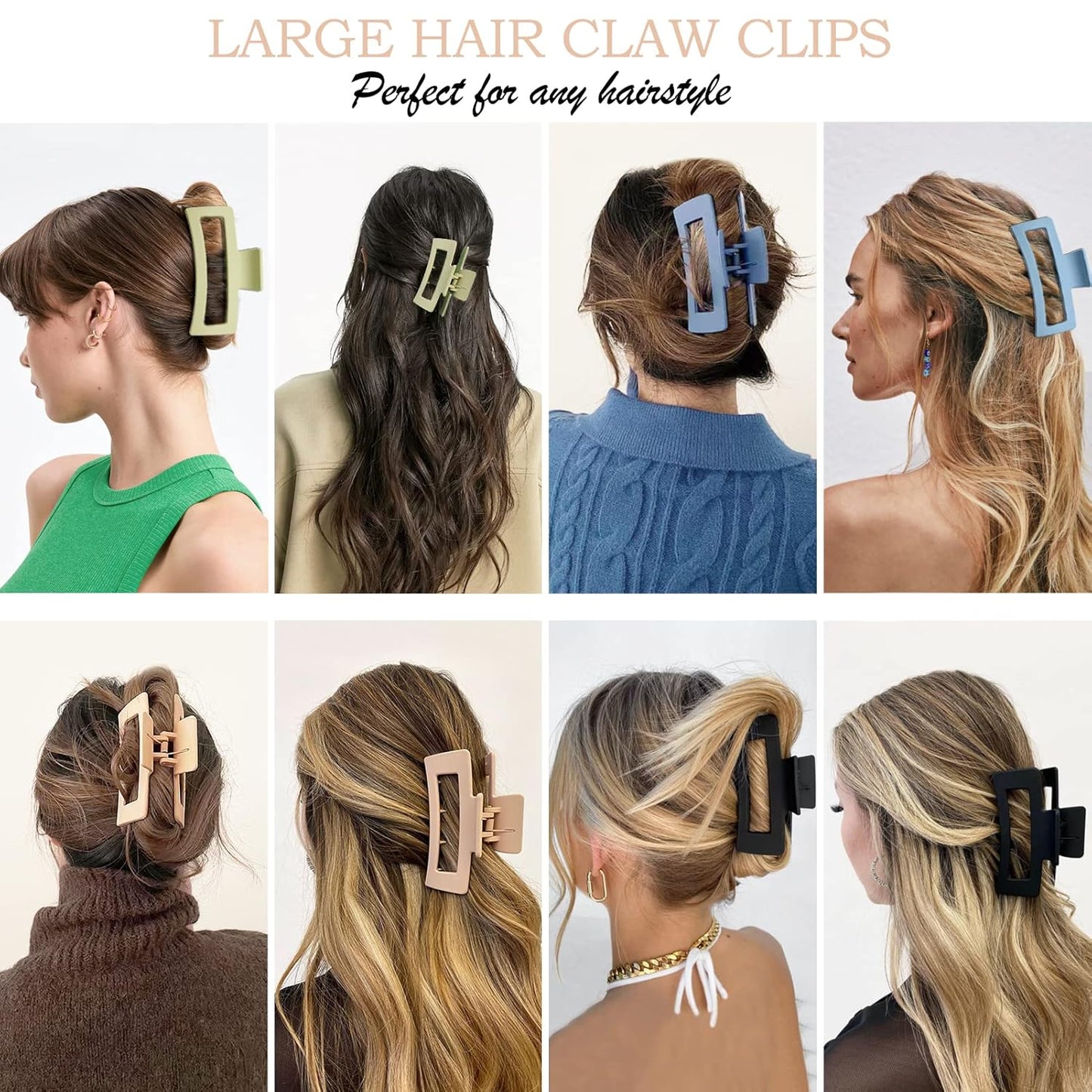 Large Hair Claw Clips 12 Pack, Flower Hair Clips for Thin Hair, Big Square Matte Strong hold for Thick Hair, 3 Styles Hair Clips for Women Thick Hair 4 Colors