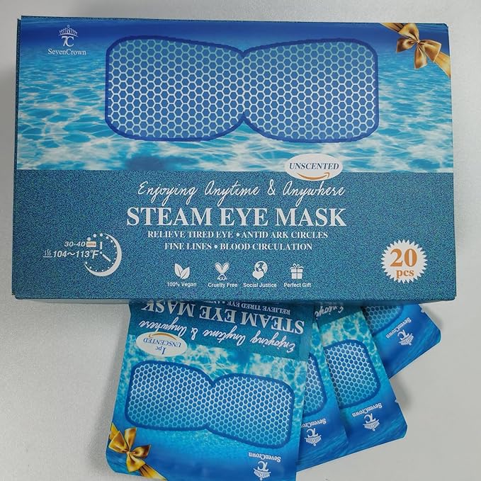 20 Packs Unscented Self Heating Warm Steam Eye Masks for Dry Eyes, Eye Fatigue Relief & Puffy Eyes, Moist Heating Compress Pads for Sleeping, Spa Relaxation, Disposable Eye Mask,Gifts for Women