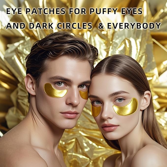 Golden Eye Mask 20 (pair), Collagen Eye Mask with Sodium Hyaluronate for Dark Circles, Bags, Wrinkles and Puffiness Eye Gels, Under Eye Patches for Both Men and Women.
