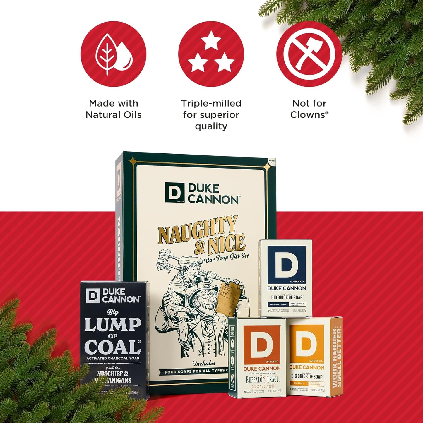 Duke Cannon Men’s Holiday Soap Gift Set – Lump of Coal 10 oz Bar + 3 Junior Bars (American Bourbon, Sawtooth, Midnight Swim) – Christmas Gift, Stocking Stuffer, Grooming Set for Men