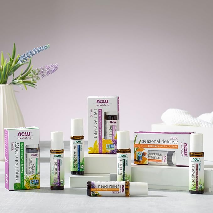 NOW Foods Essential Oils, Lavender Roll-On, Certified Organic, Calming Blend, Steam Distilled, Topical Aromatherapy, 10-mL