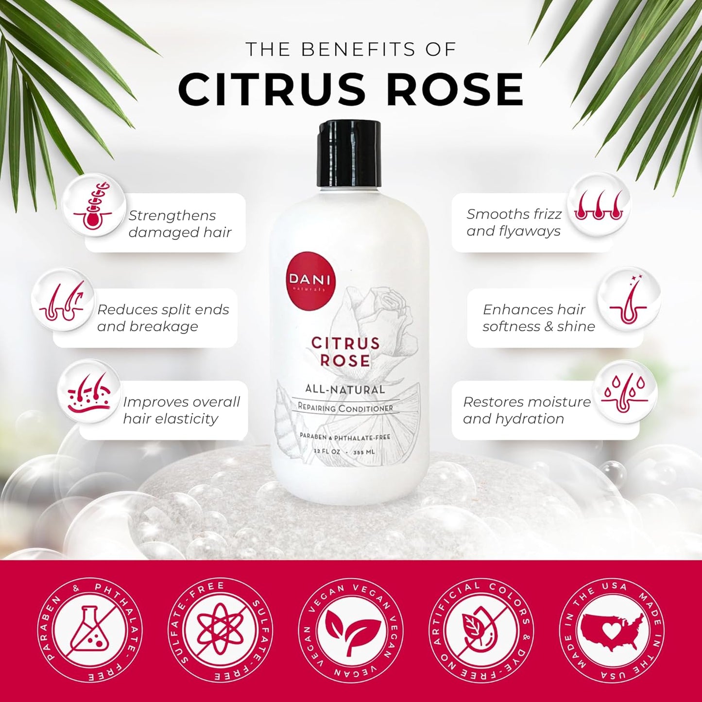 DANI Naturals Conditioner – Citrus Rose, Detoxifying & Clarifying, Lightweight Hydration for Oily, Thick & Curly Hair, Color-Safe & Vegan, 12 oz