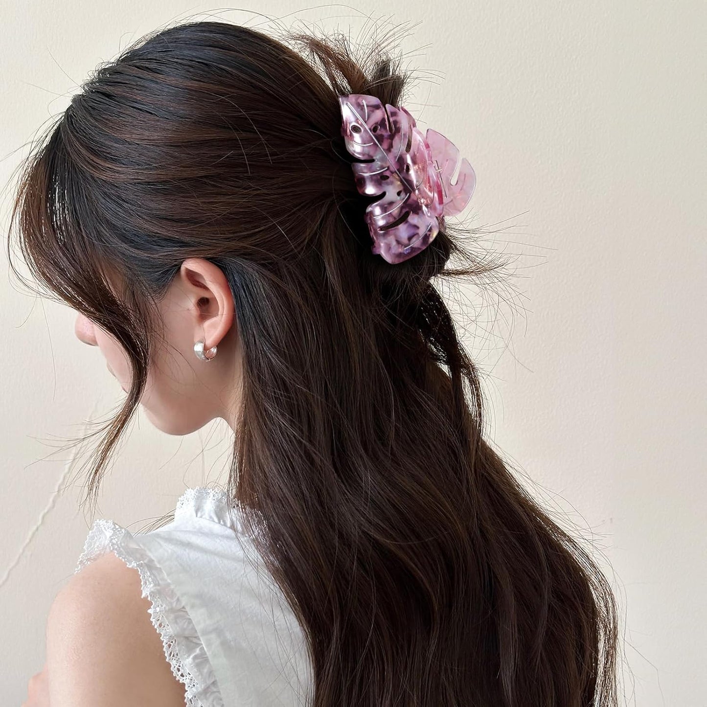 Pink Leaf Hair Claw Clip 3.5 Inch Strong Grip Hair Clip French Design Women Girls Hair Styling Accessories for Thick Thin Hair