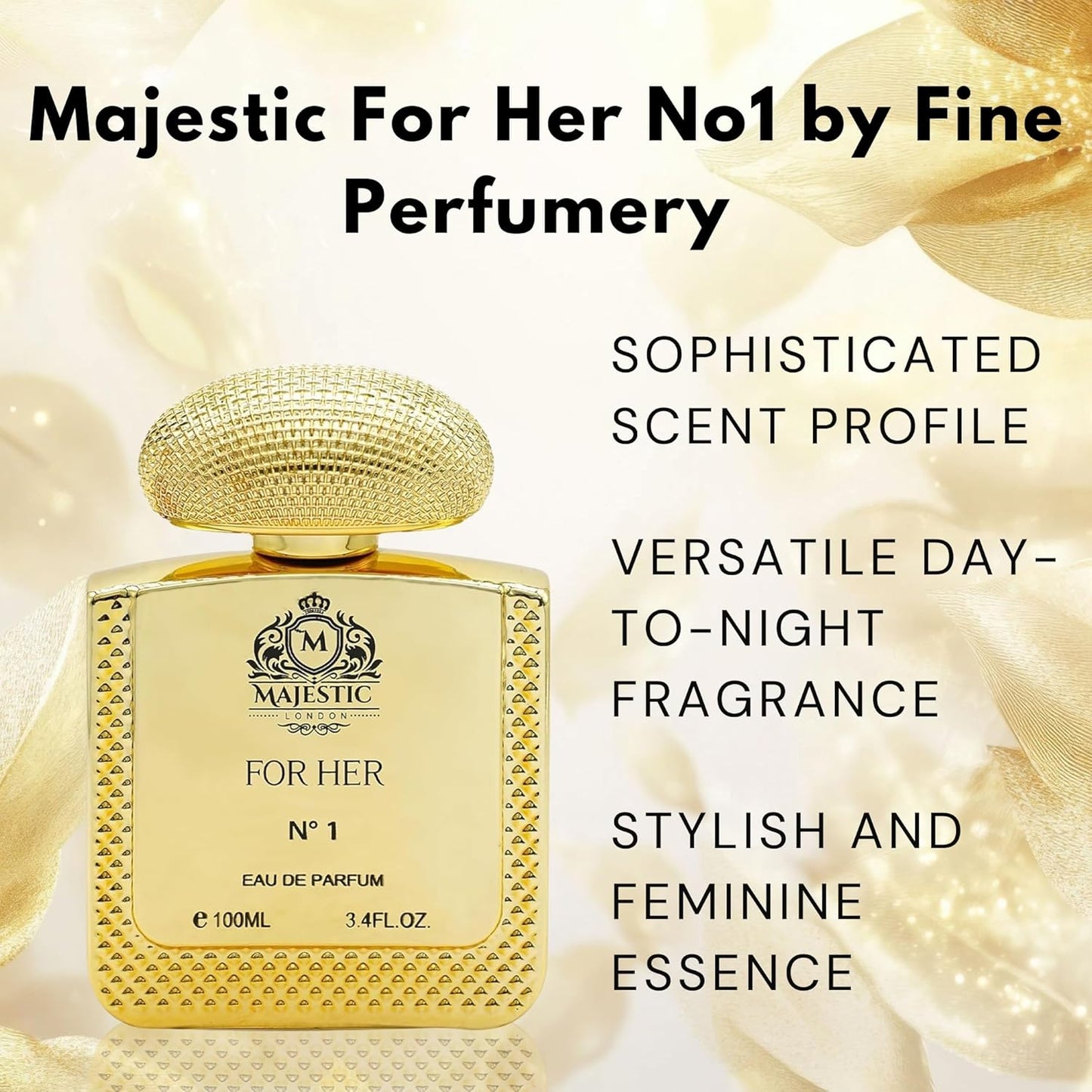 Majestic For Her No1 - Perfumes for Women - Amber Perfume with Peony, Lychee and Freesia - Elegant Floral Fragrance for Women - 3.4 oz.