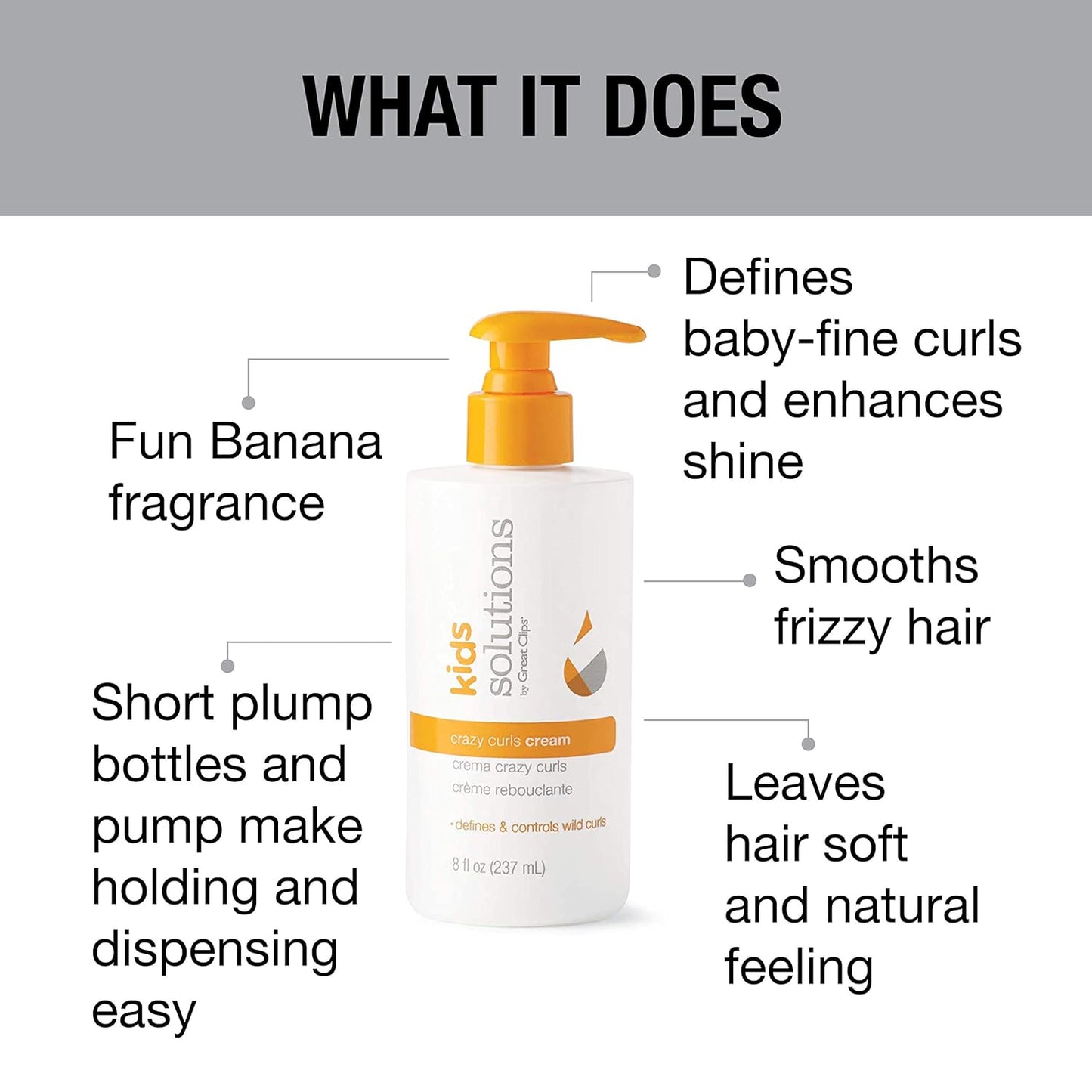 GREAT CLIPS Solutions Kid's Crazy Curls Cream, 8oz | Defines Curls & Smoothes Frizzy Hair | Recommended for Children Ages 4-10