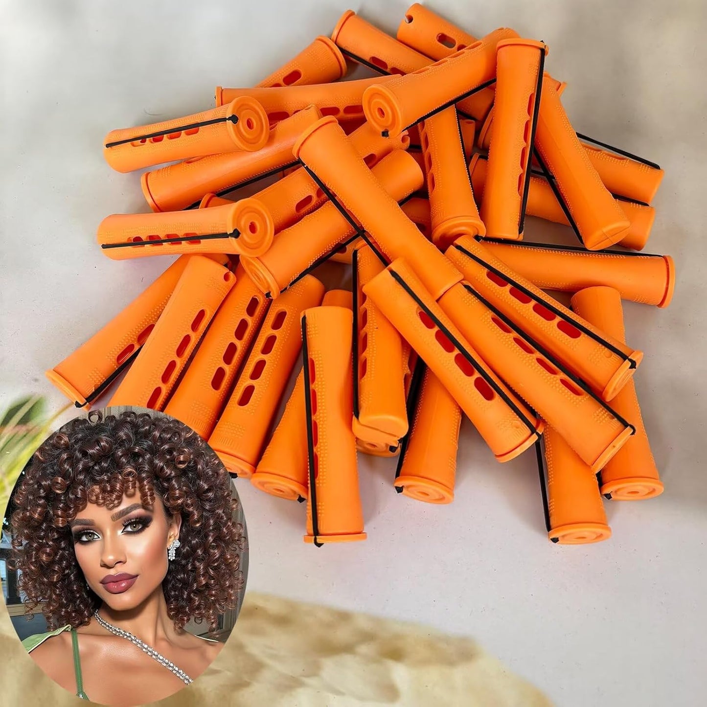 Orange Perm Rods Set for Natural Hair - 36pcs Cold Wave Rods Plastic Hair Rollers for Short Long Hair Curling Rod(36pcs Orange)