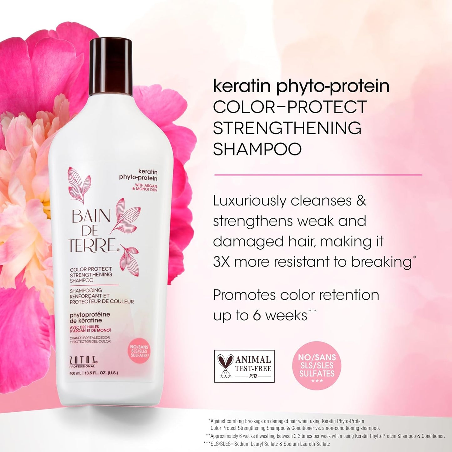 Bain de Terre Strengthening Shampoo and Conditioner Set | Keratin Phyto-Protein | Strengthens Weak & Fragile Hair | Paraben Free | Color-Safe | 13.5 Fl Oz
