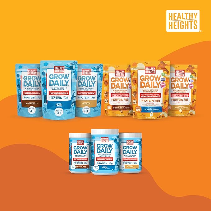 Healthy Heights Grow Daily Kids Protein Drink Mix (Chocolate) - High Protein Shake for Boys 10+