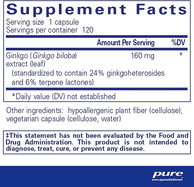 Pure Encapsulations Ginkgo 50 160 mg 120 Capsules