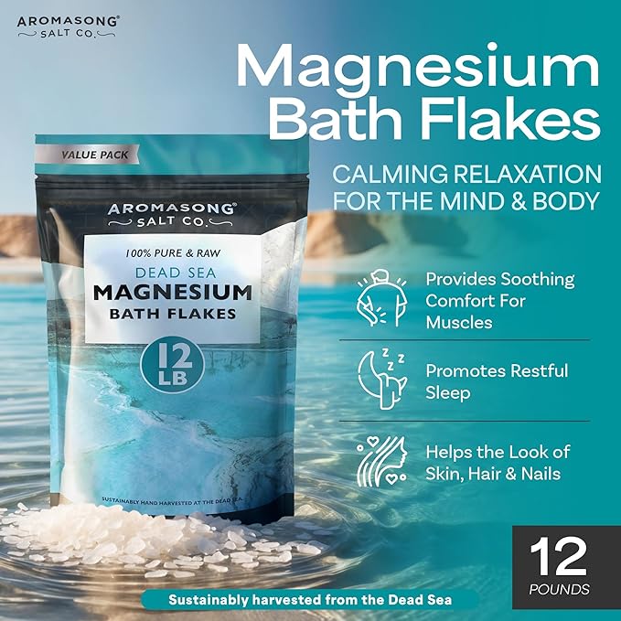 Aroamsong Ultimate Relaxation Bundle: 100% Pure Dead Sea Salt (19lb) & 100% Pure Dead Sea Magnesium Flakes (12lb) for Bath Soaks & Spa Treatments