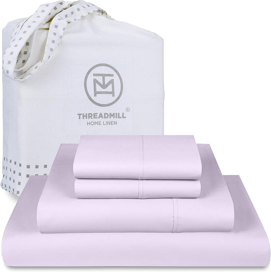Threadmill Cotton Queen Sheet Set, 500 Thread Count Bed Sheets, 100% Cotton Sheets Set for Queen Size Bed, Smoother Than Egyptian Cotton Claims, 4 Pc Set with Deep Pockets, Lilac
