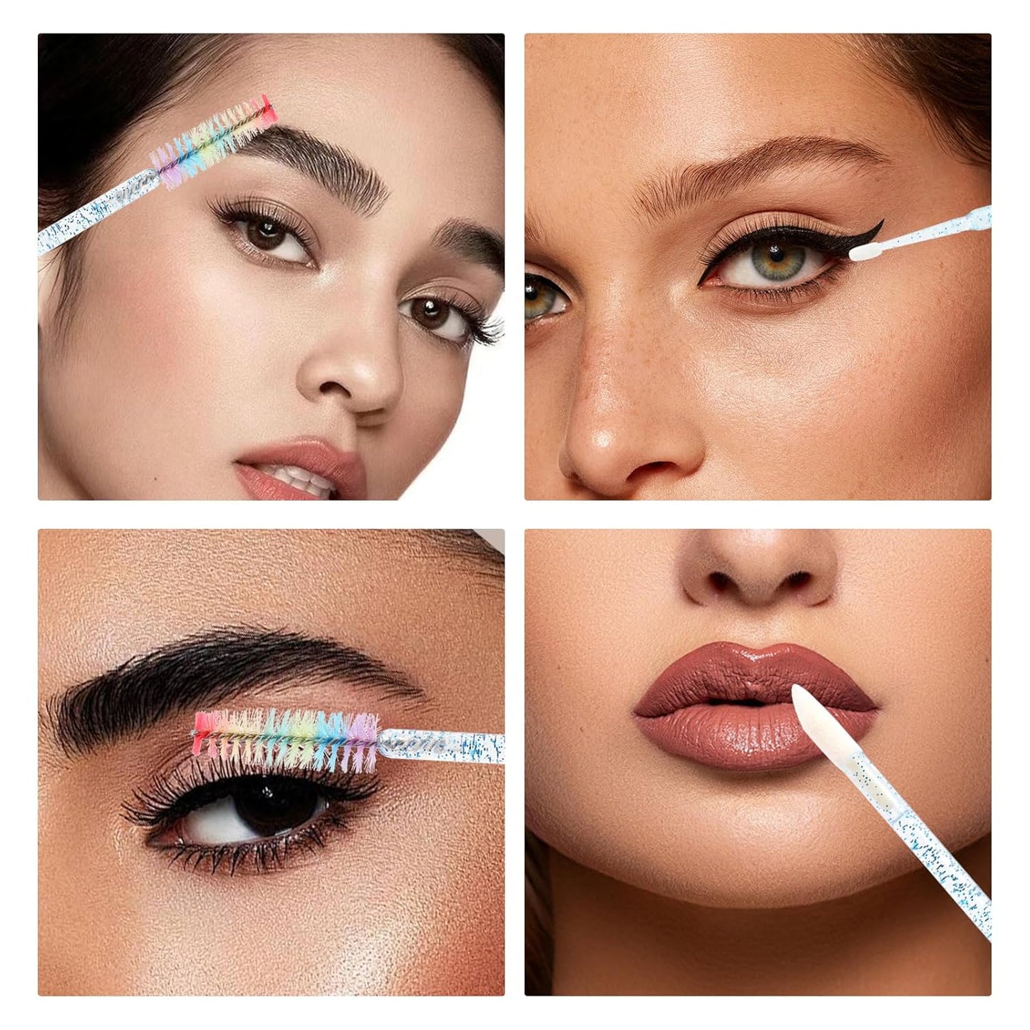 300 PCS Eyelash Extension Supplies Kit, Disposable Lash Spoolies Brushes Micro Swab Brushes Mascara Wand Lip Brushes for Eyelash Extension Tattoo Lipstick Applicator（Blue Rainbow）