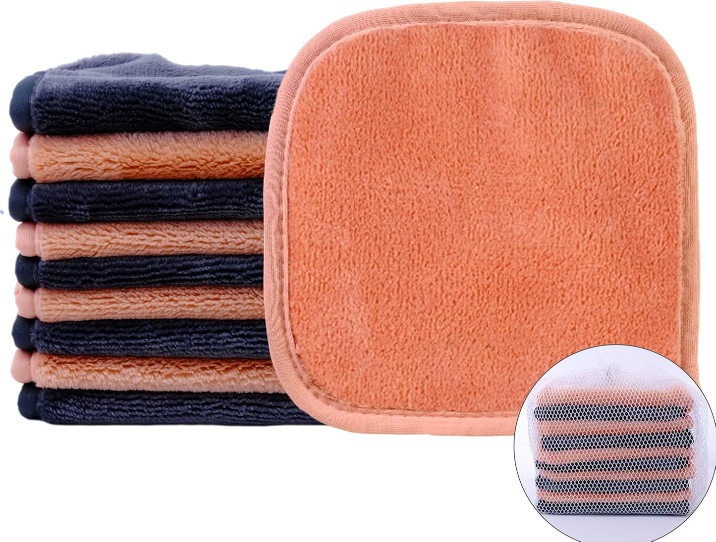 Polyte Premium Hypoallergenic Microfiber Fleece Makeup Remover and Facial Cleansing Cloth 6 x 6 in, 10 Pack (Dark Gray, Pink)