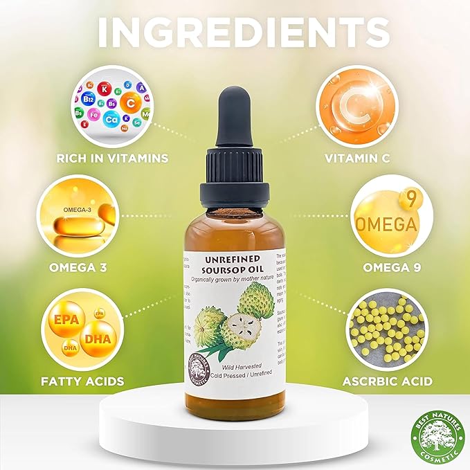 Virgin Soursop Oil (Anona Muricata / Graviola / Guanabana) – 100% Pure, Organic, Cold-Pressed, Unrefined – 2oz / 60ml – Natural Facial Oil & Moisturizer for Dry, Damaged, or Sensitive Skin