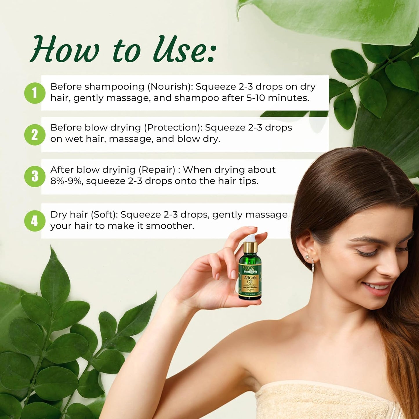 Herbishh Amazing Argan Oil, Pure Moroccan Argan Oil for Skin & Hair, Repair Damaged Hair, Deep Nourish Anti-UV-30ML-(3pack)